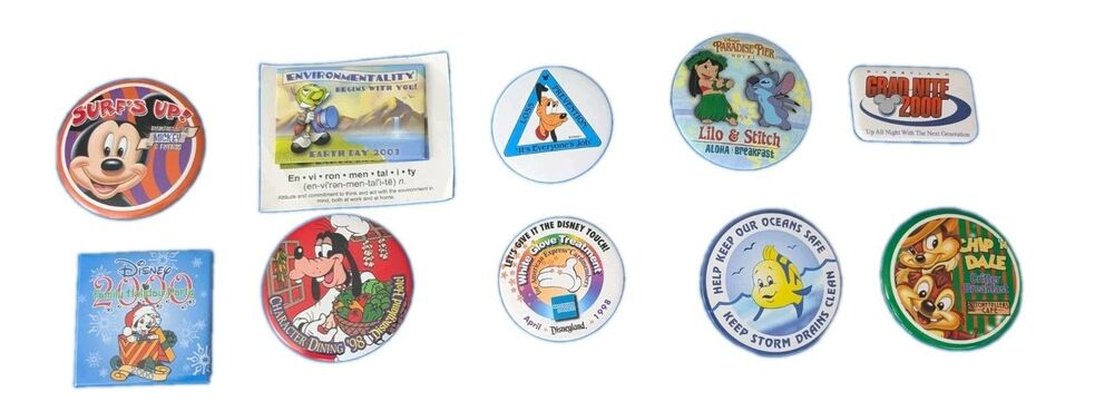 Vintage Disney Cast Member Button Pin Lot of 10 2000 2001 Y2K Mickey Lilo Stitch